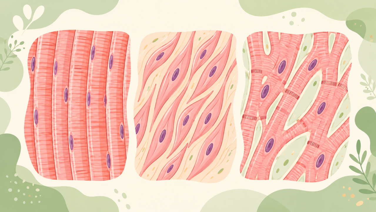 Histología comparativa del tejido muscular (estriado, liso, cardíaco)