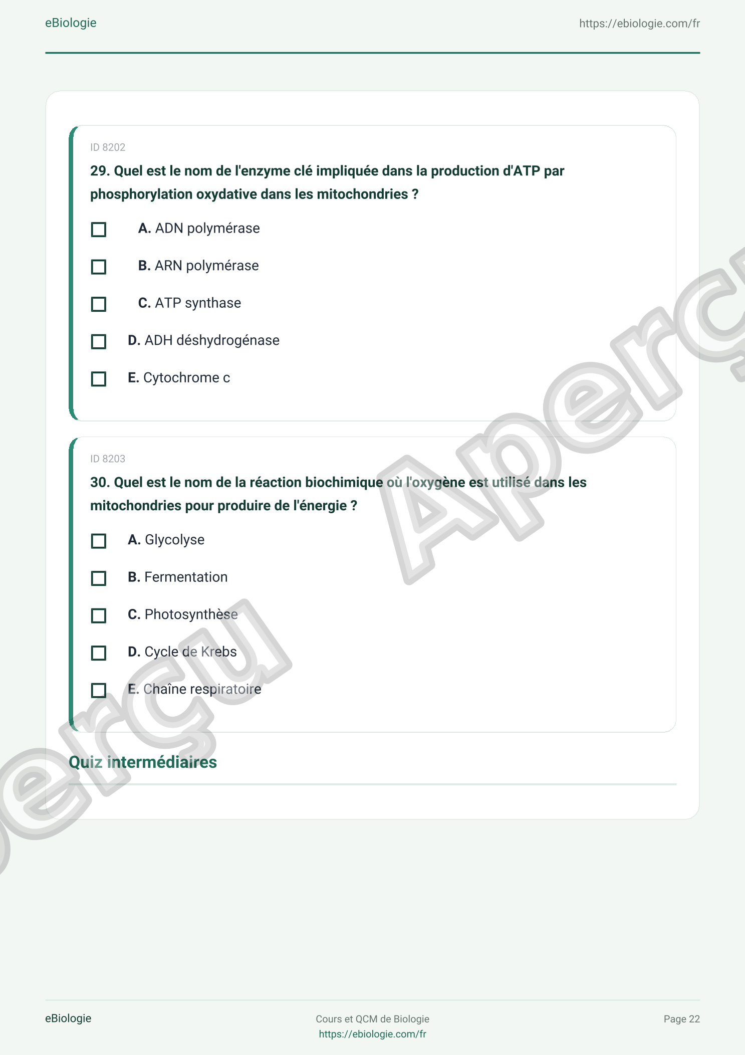 e-Book PDF : Les Mitochondries - Cours et QCM (Quiz) 