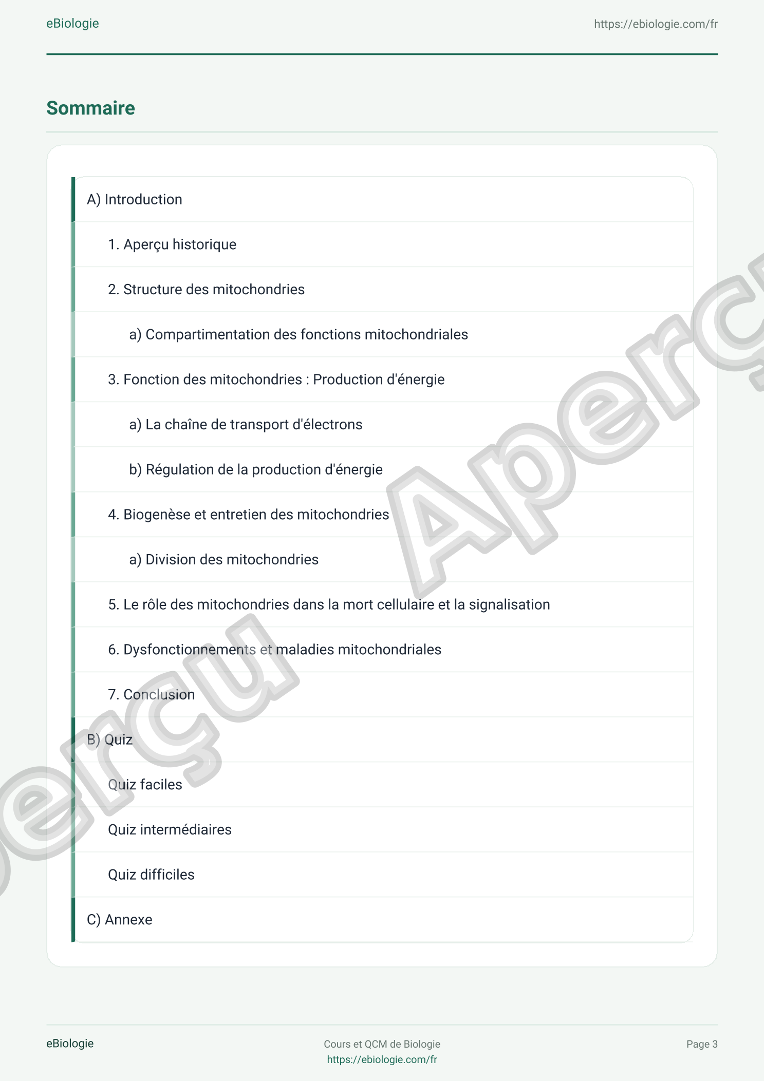 e-Book PDF : Les Mitochondries - Cours et QCM (Quiz) 