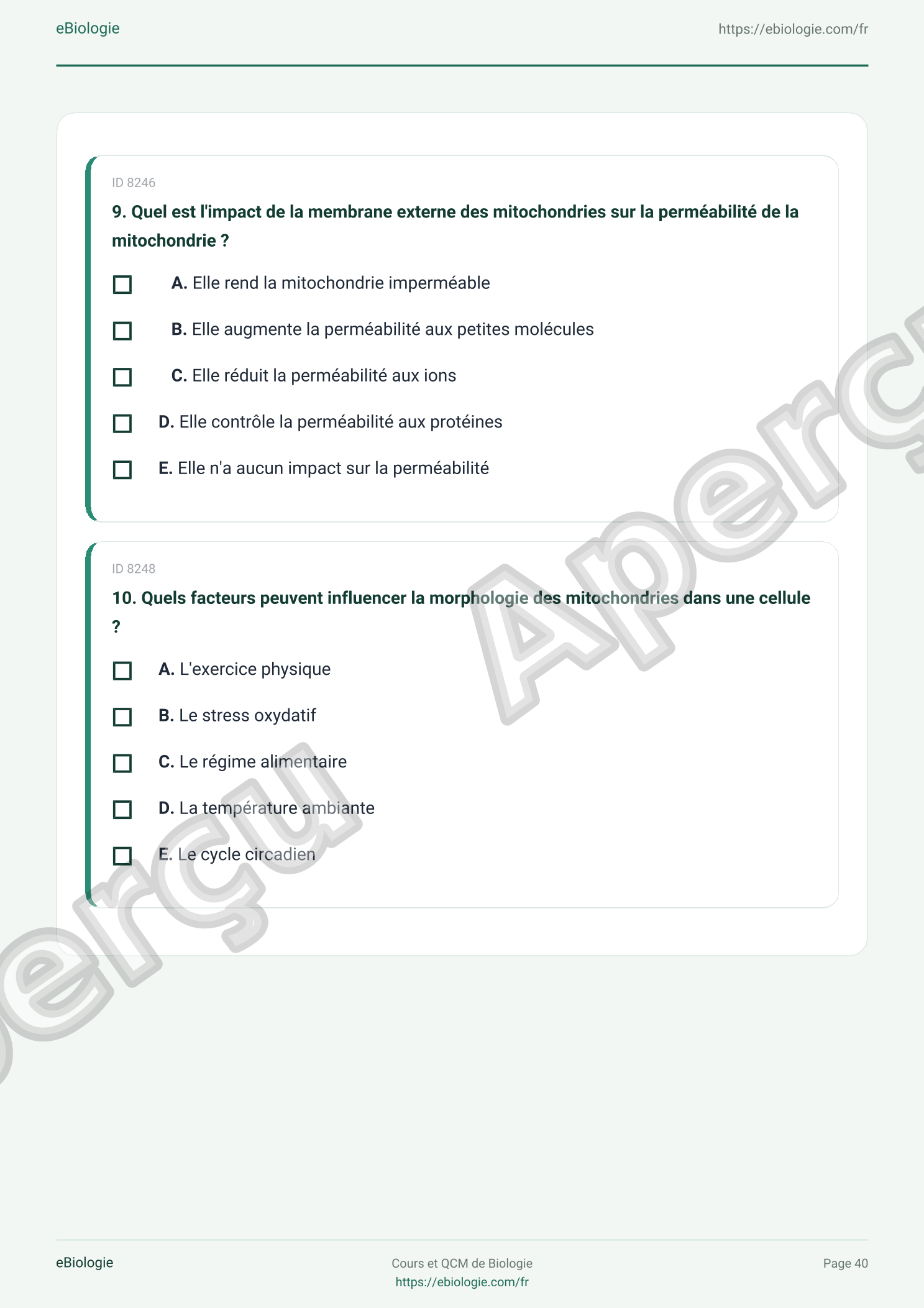 e-Book PDF : Les Mitochondries - Cours et QCM (Quiz) 