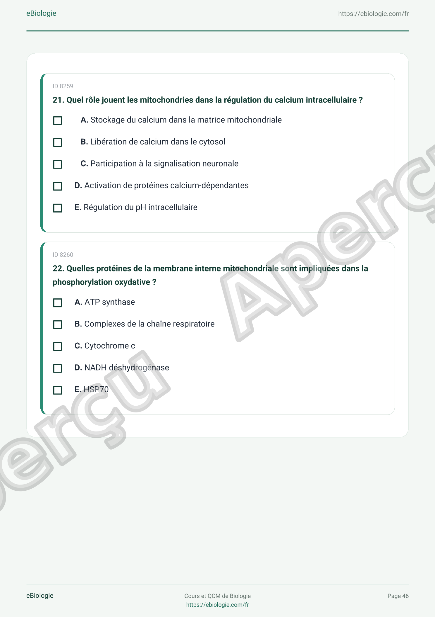 e-Book PDF : Les Mitochondries - Cours et QCM (Quiz) 