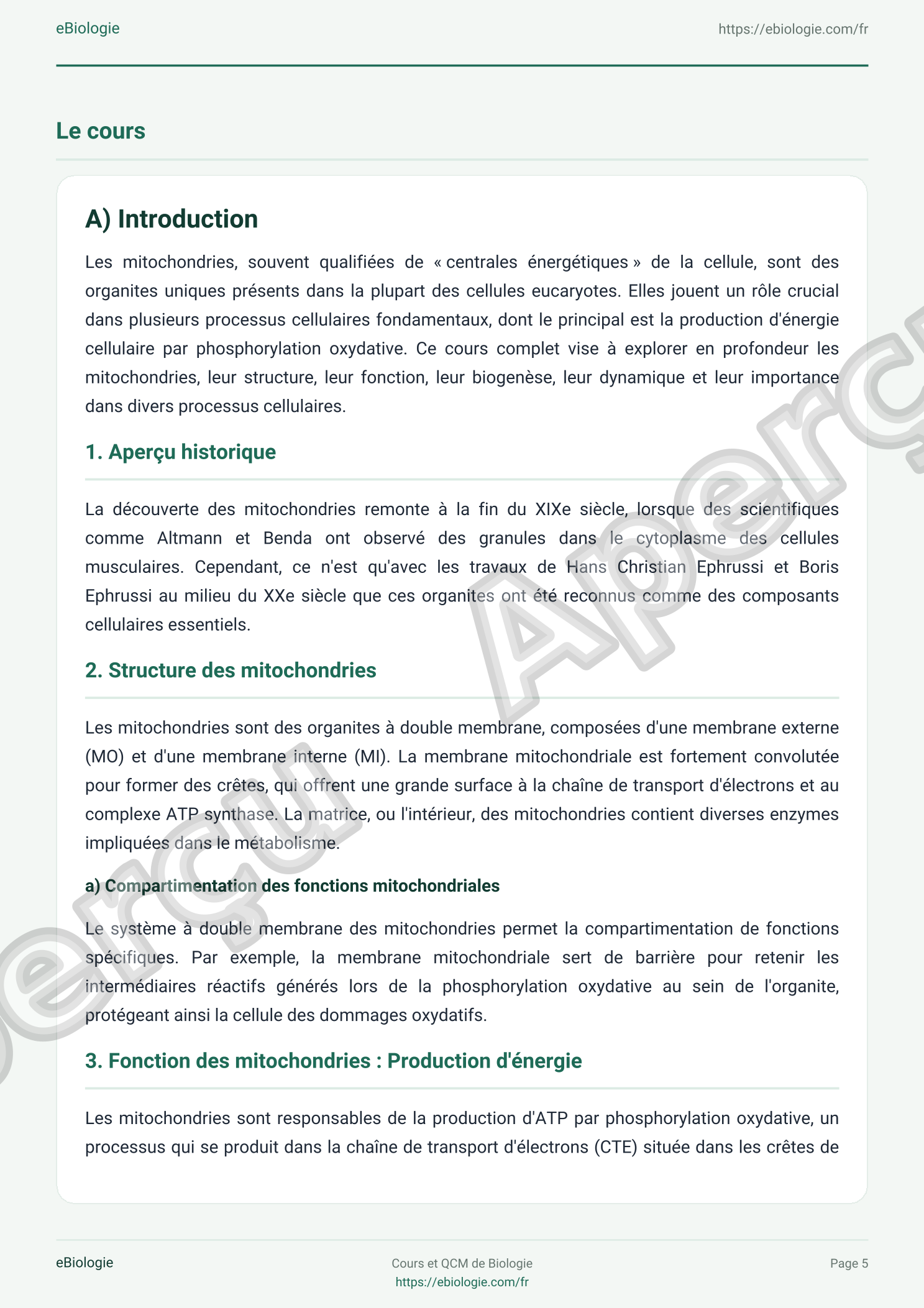 e-Book PDF : Les Mitochondries - Cours et QCM (Quiz) 