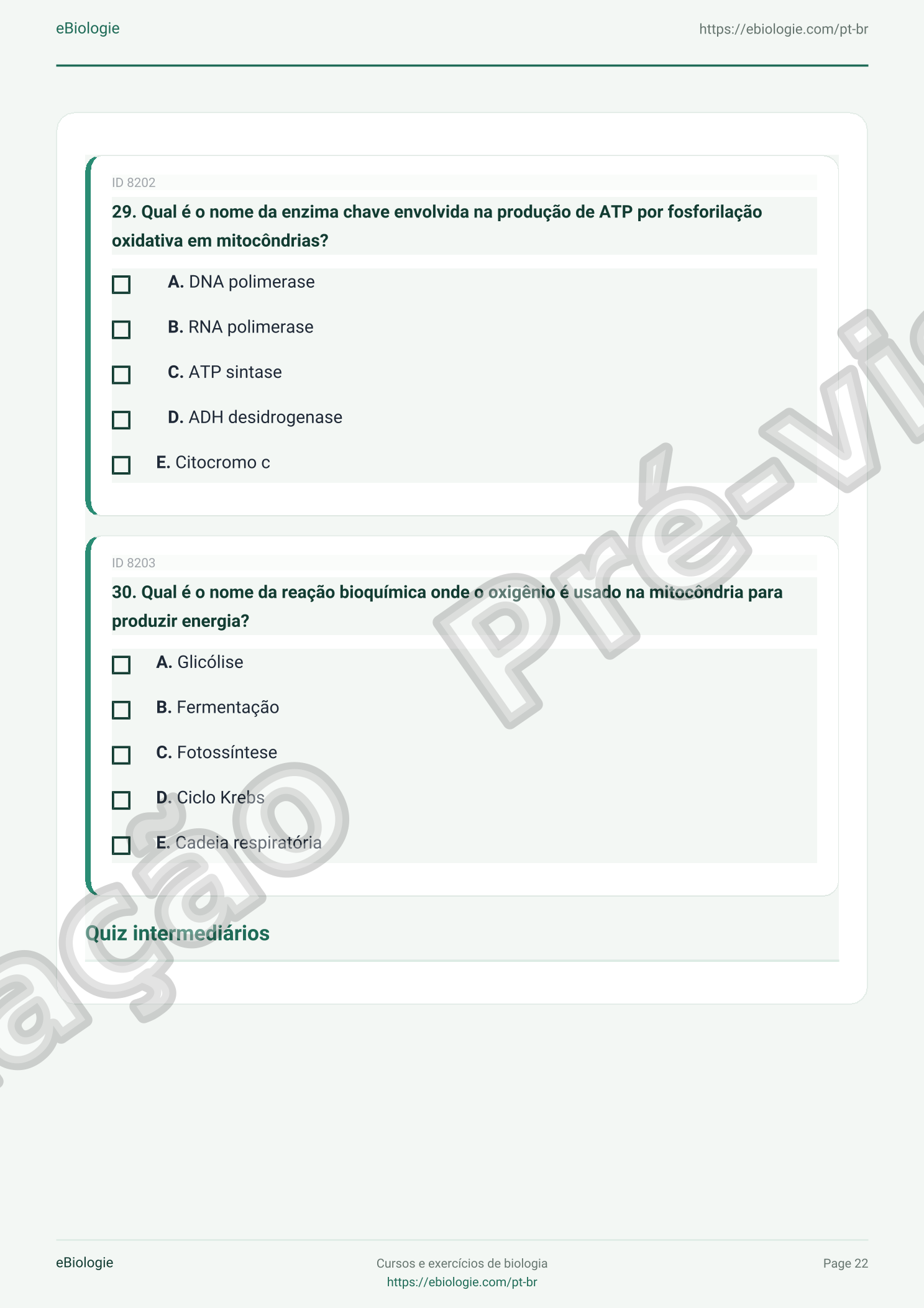 e-Book PDF: Mitocôndrias - Curso e Questionário