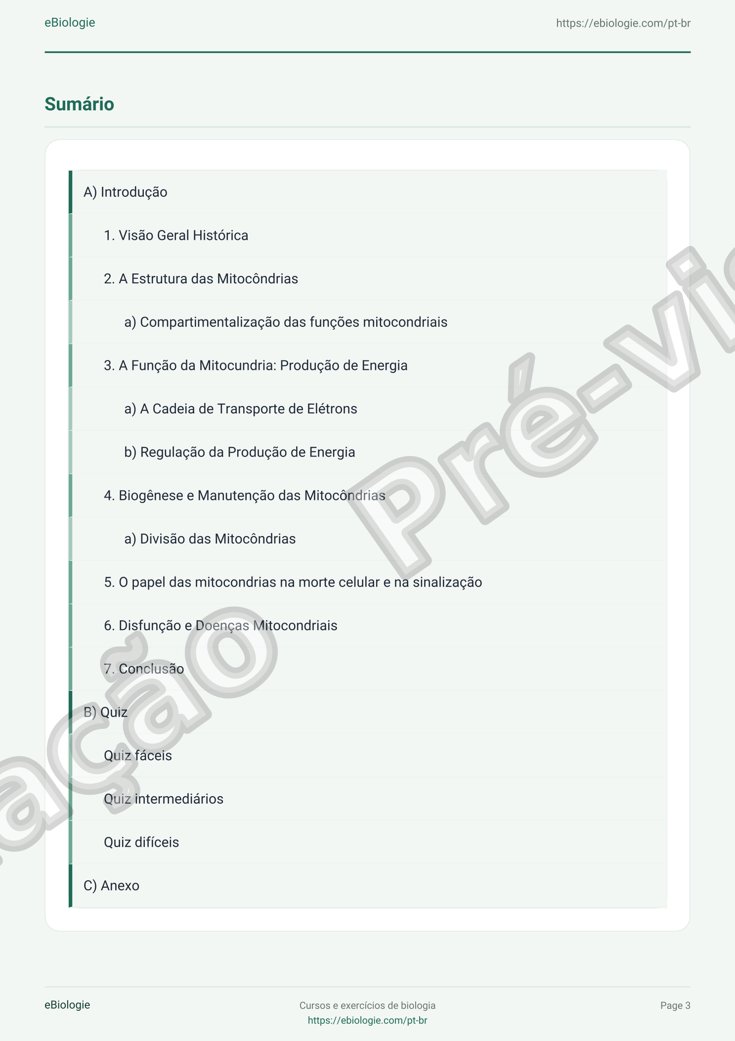 e-Book PDF: Mitocôndrias - Curso e Questionário