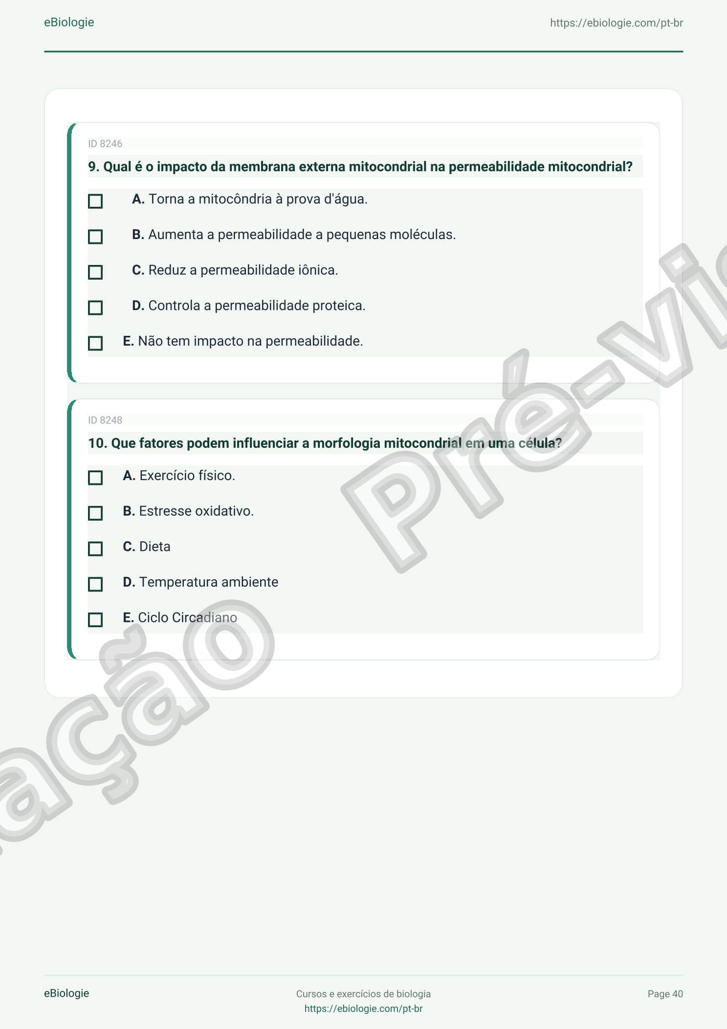 e-Book PDF: Mitocôndrias - Curso e Questionário