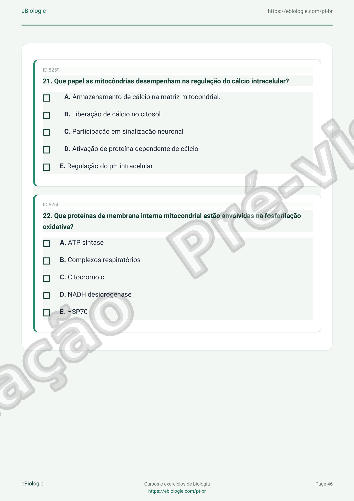 e-Book PDF: Mitocôndrias - Curso e Questionário