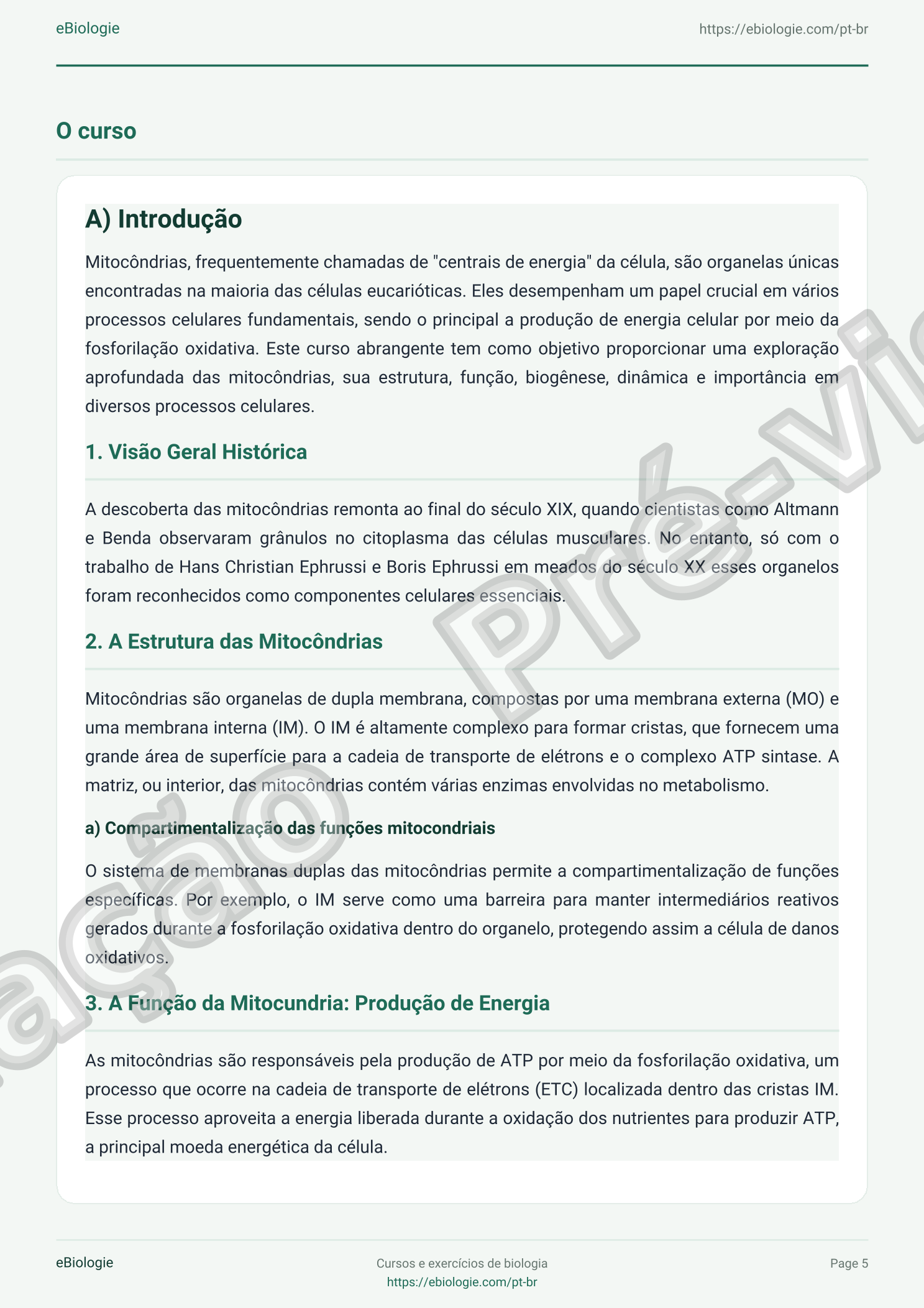 e-Book PDF: Mitocôndrias - Curso e Questionário