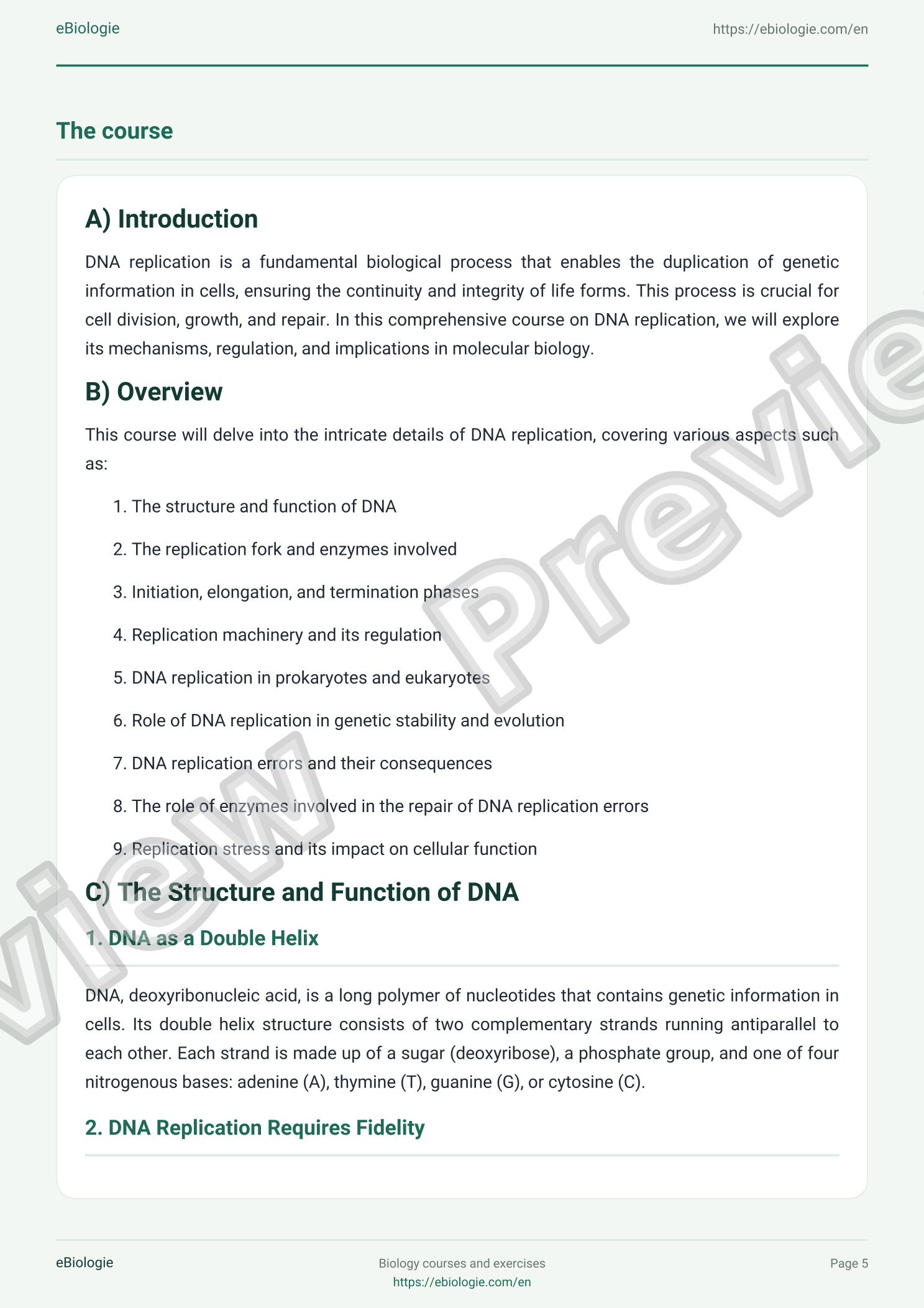 eBook PDF: DNA Replication - Course and Quiz