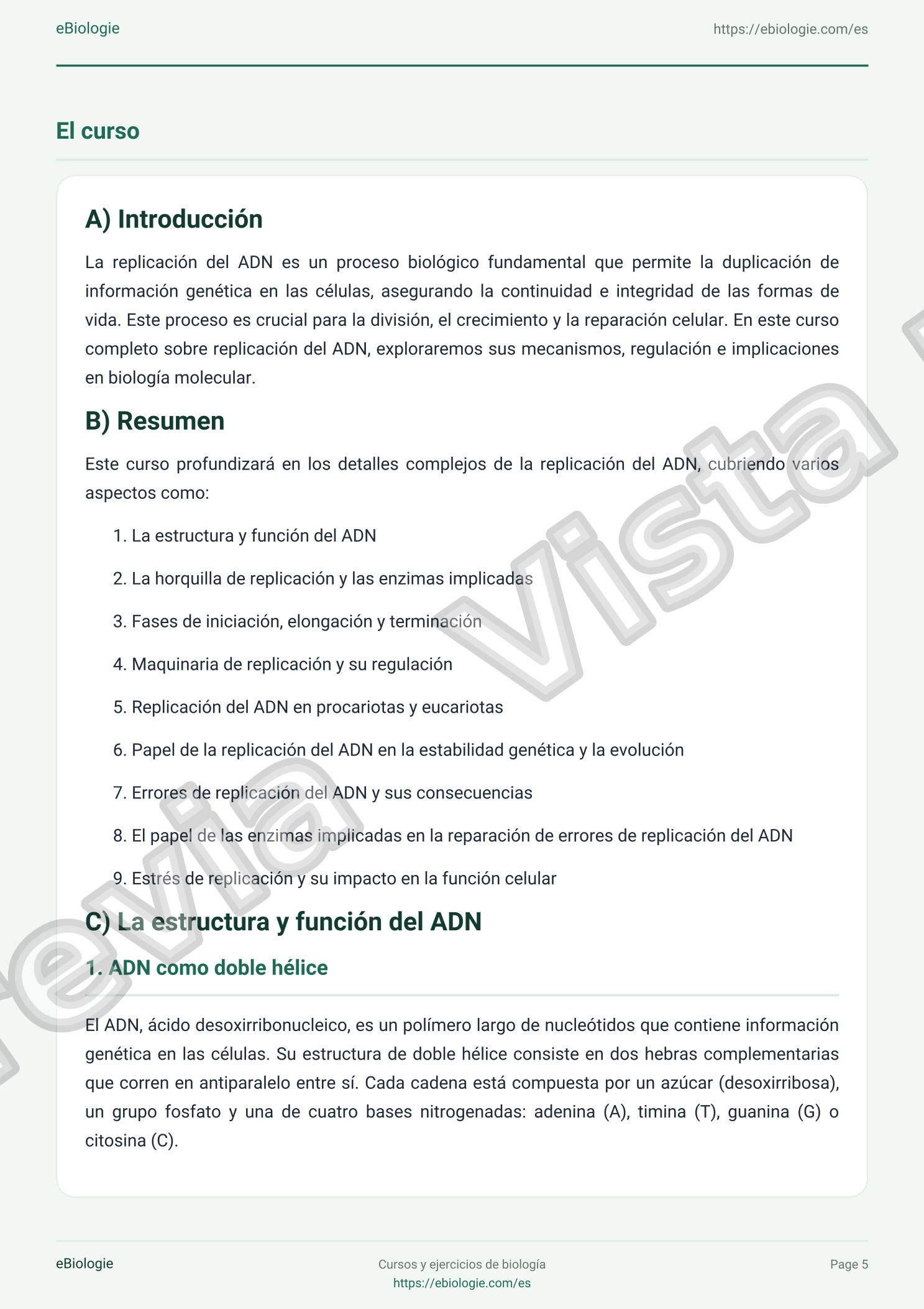 e-Book PDF: Replicación del ADN - Curso y cuestionario