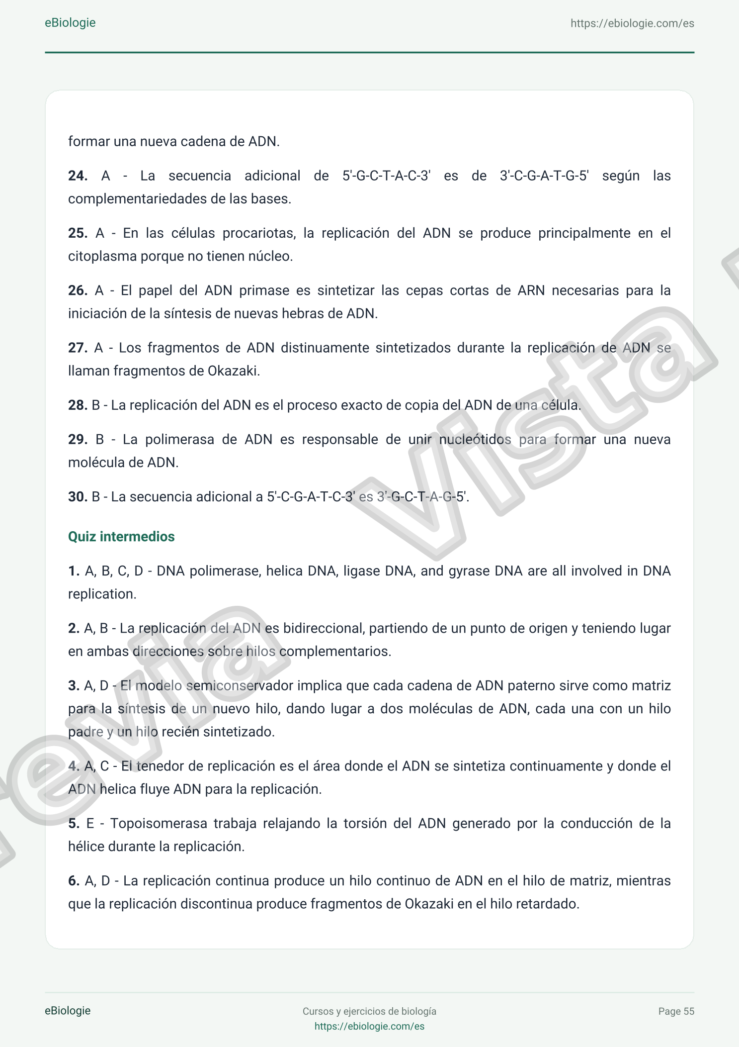 e-Book PDF: Replicación del ADN - Curso y cuestionario