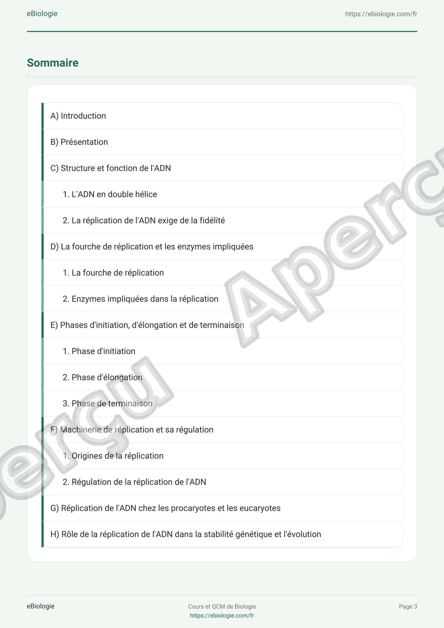 e-Book PDF : La réplication de l'ADN - Cours et QCM (Quiz)