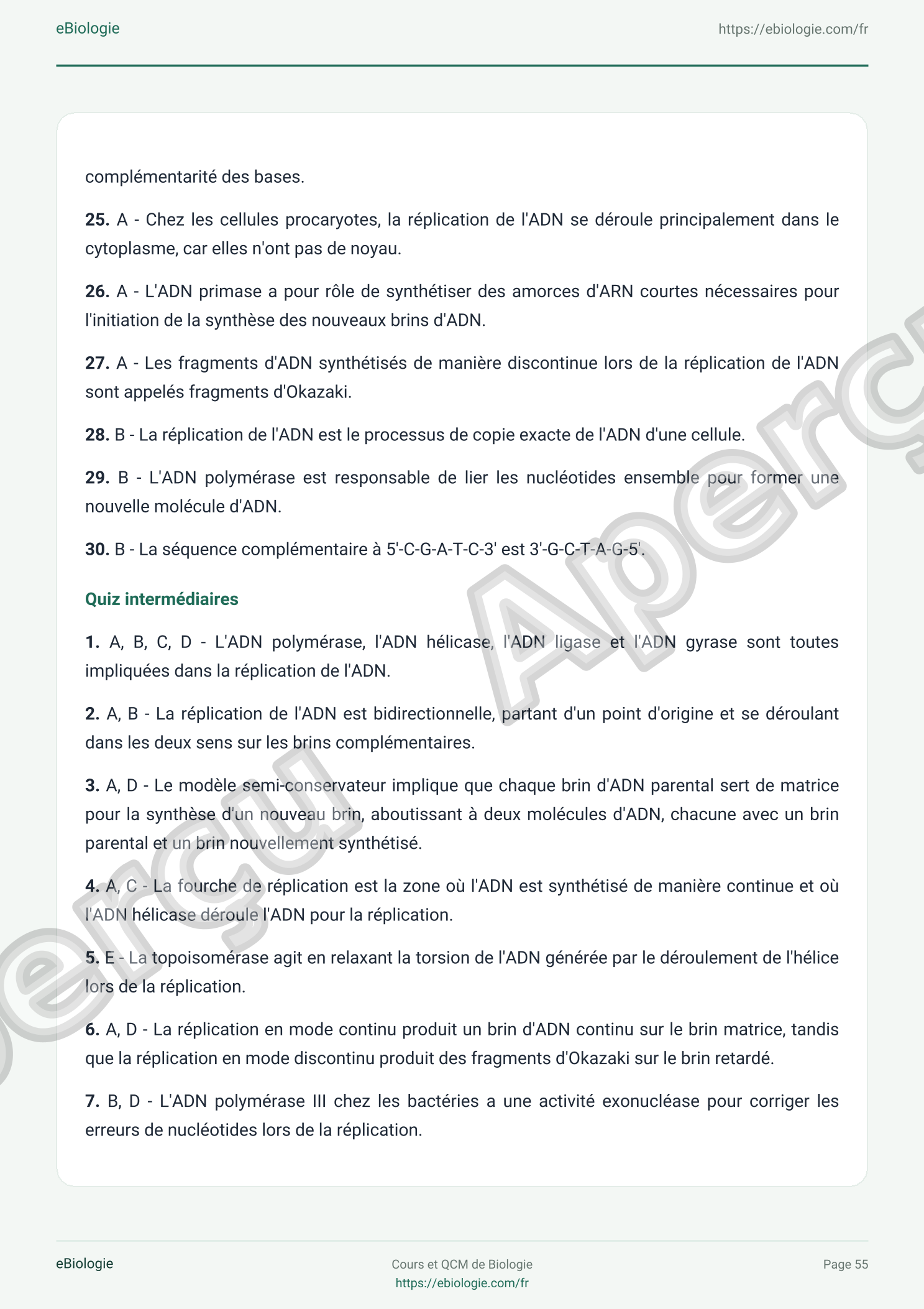 e-Book PDF : La réplication de l'ADN - Cours et QCM (Quiz)