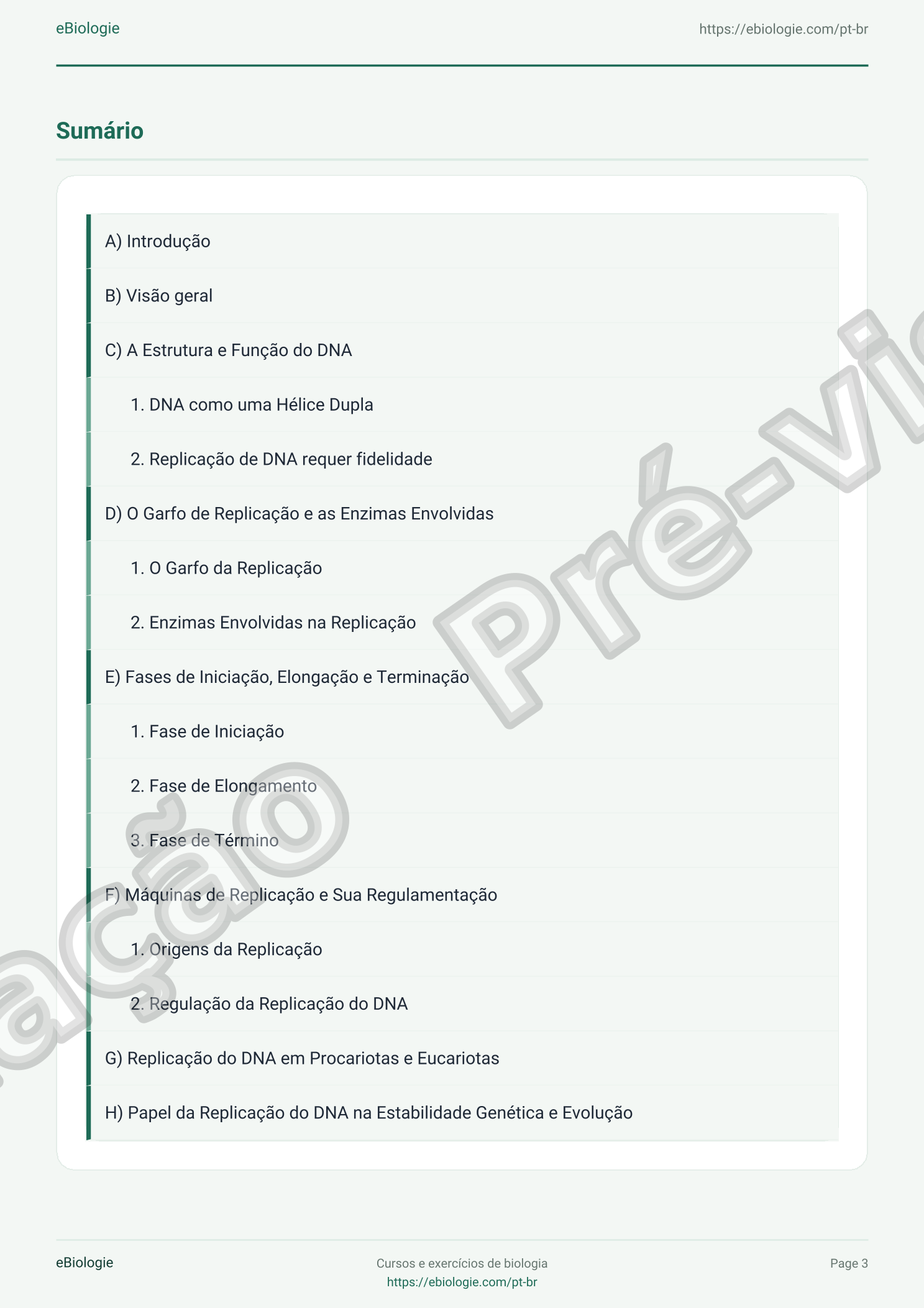 eBook PDF: Replicação do DNA - Curso e Questionário