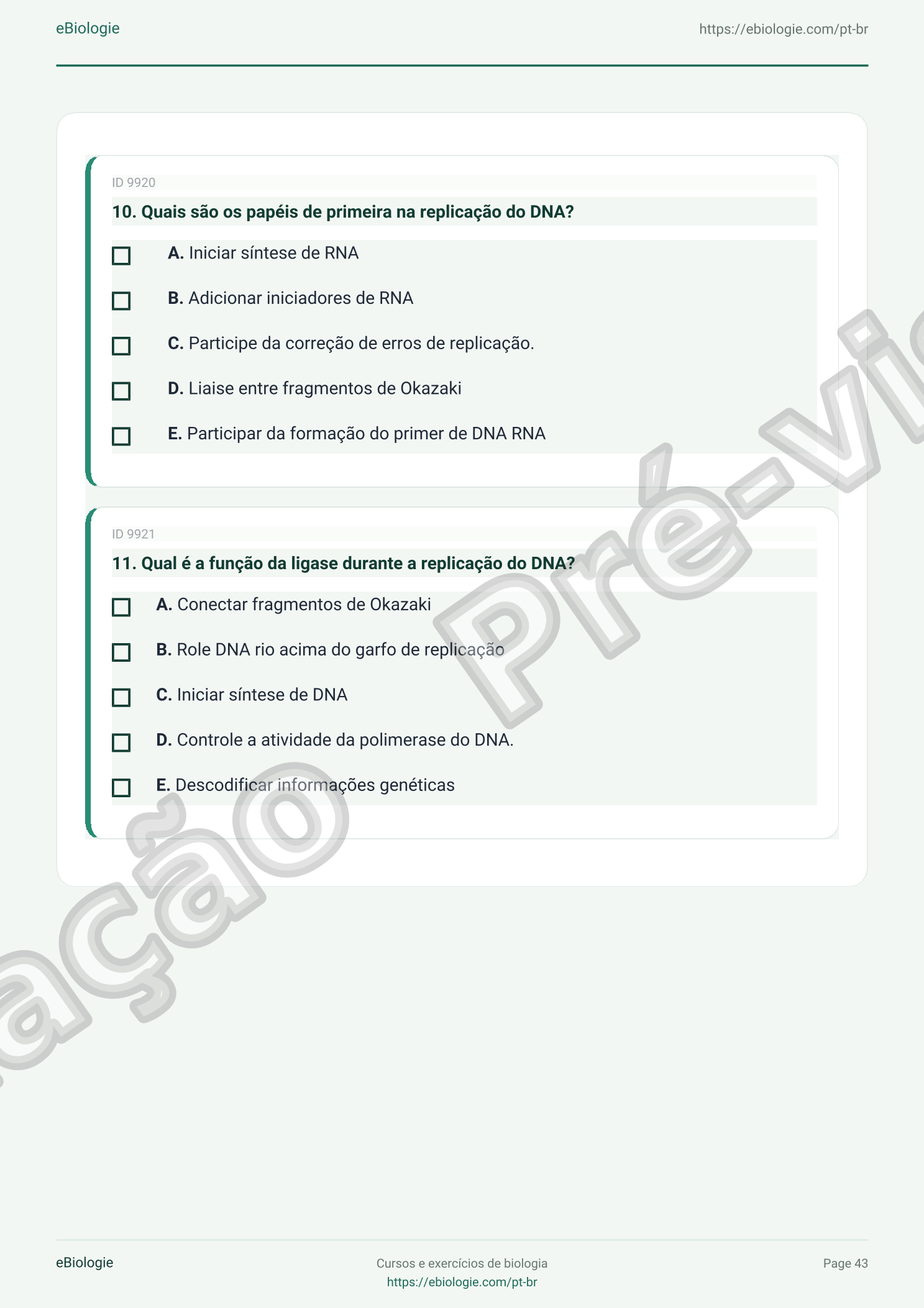 eBook PDF: Replicação do DNA - Curso e Questionário