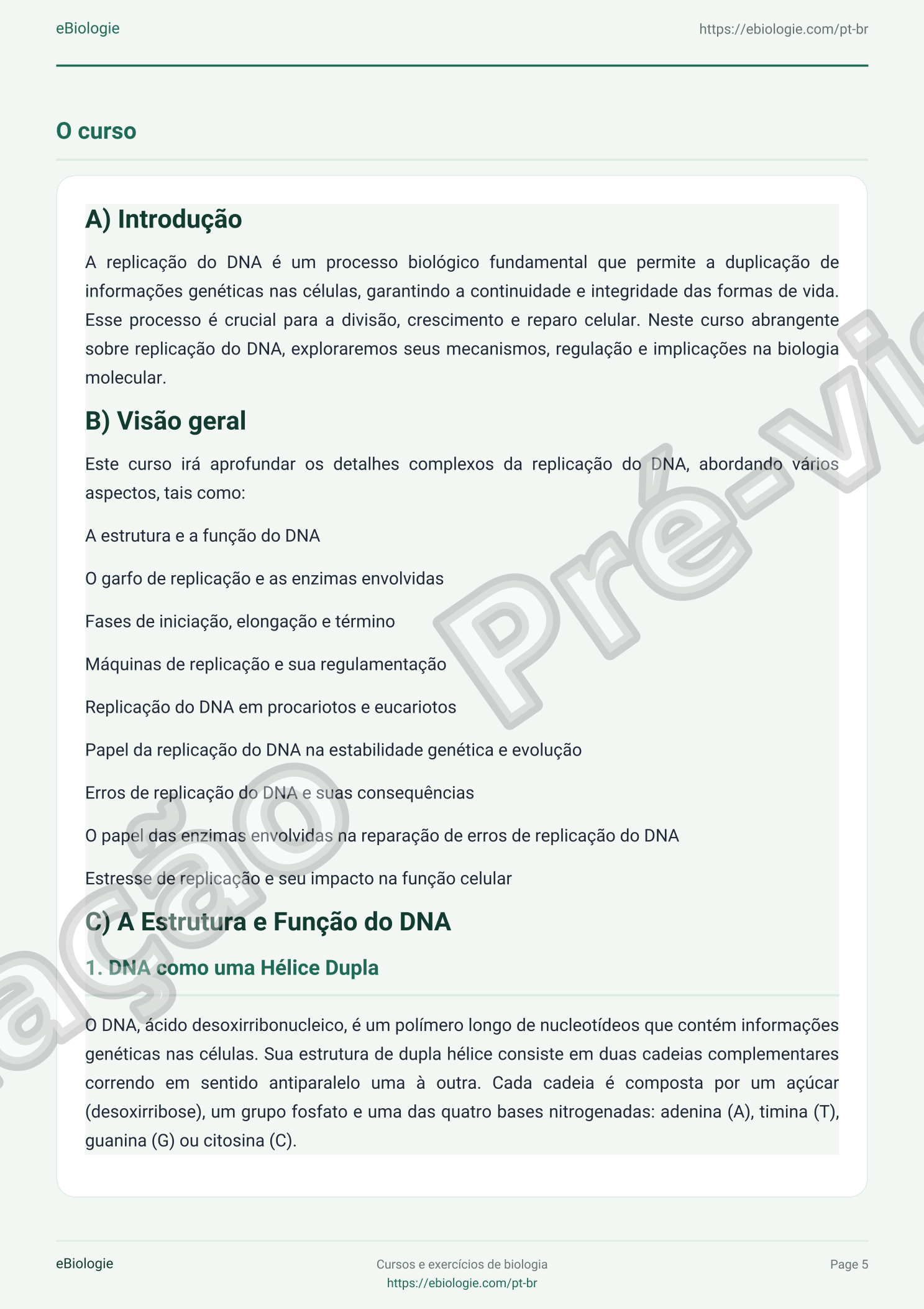 eBook PDF: Replicação do DNA - Curso e Questionário