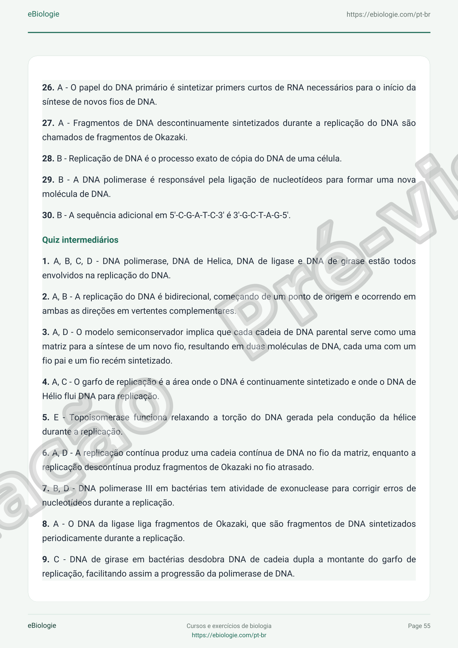 eBook PDF: Replicação do DNA - Curso e Questionário