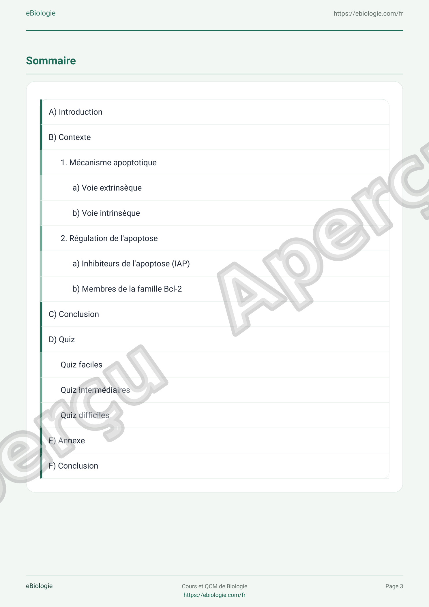e-Book PDF : L'apoptose - Cours et QCM (Quiz)