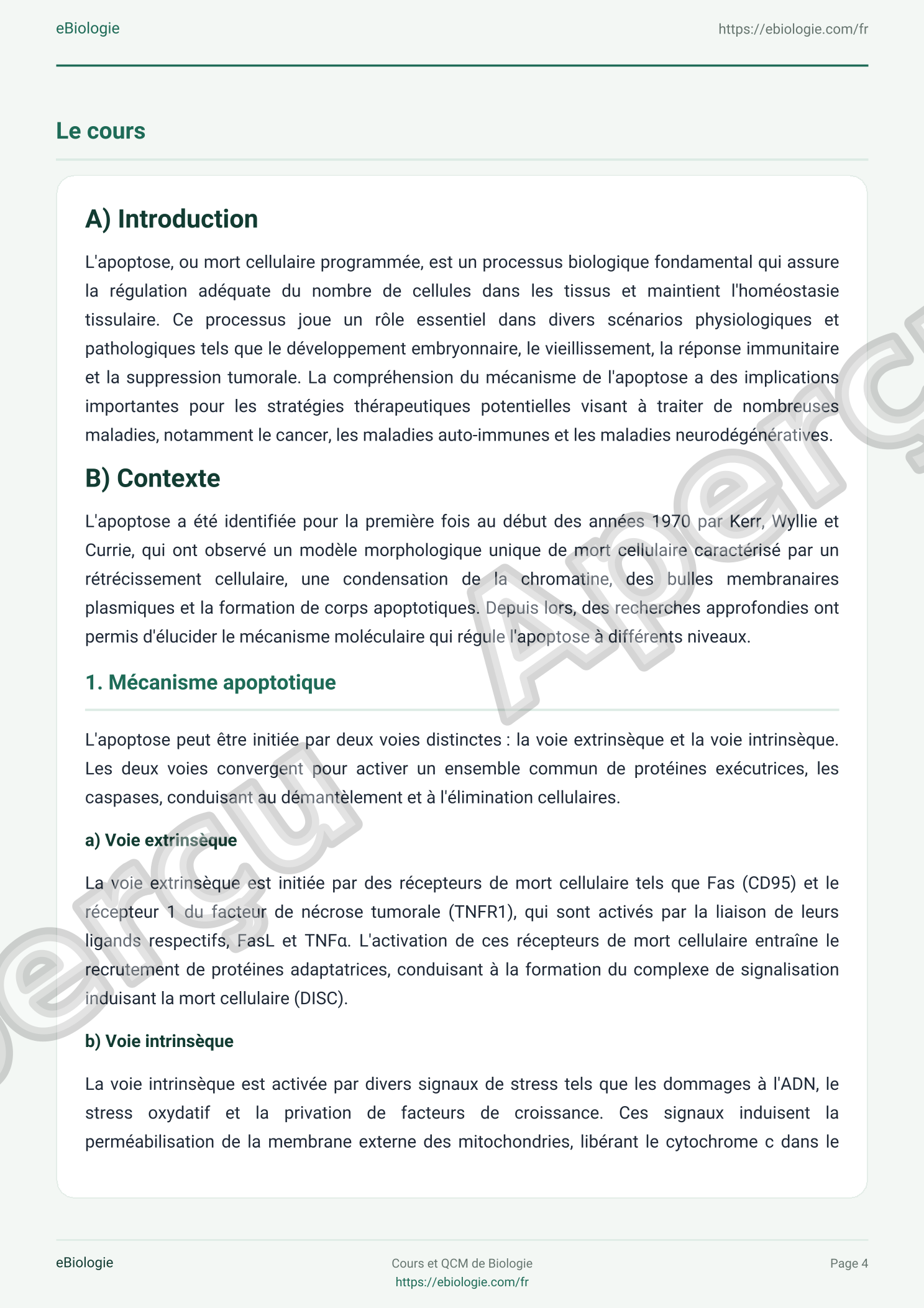 e-Book PDF : L'apoptose - Cours et QCM (Quiz)