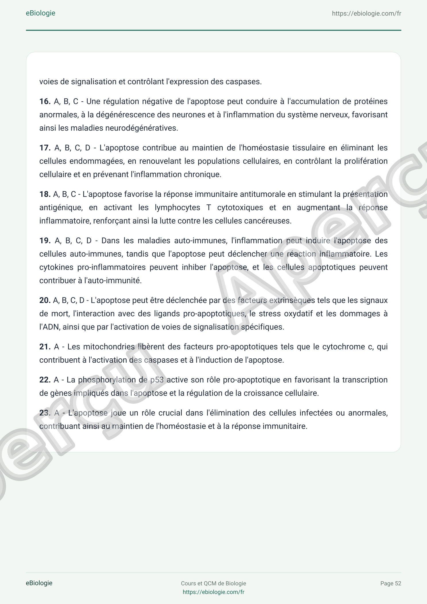 e-Book PDF : L'apoptose - Cours et QCM (Quiz)