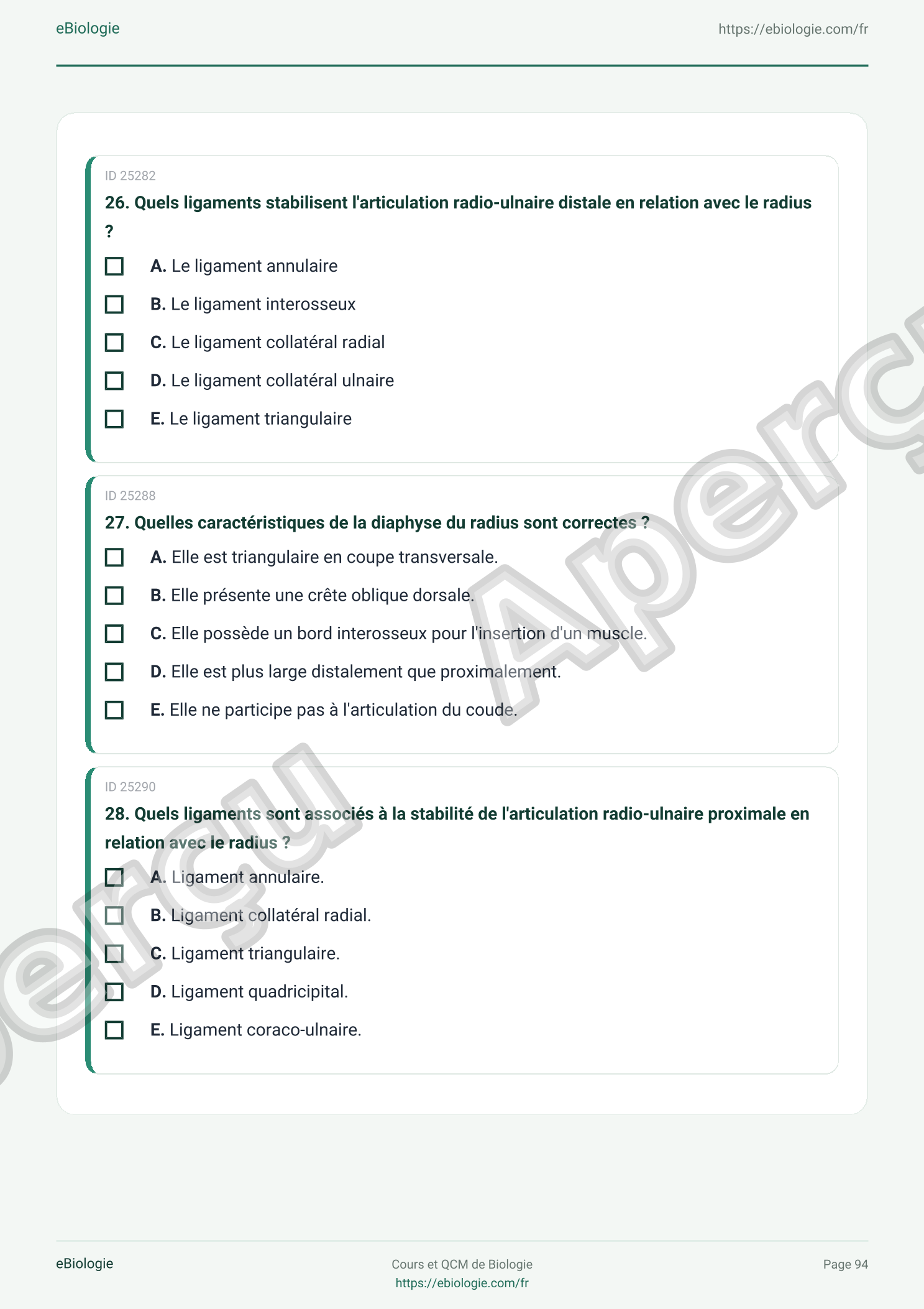 e-Book PDF : Ostéologie du membre supérieur - Cours et QCM (Quiz)