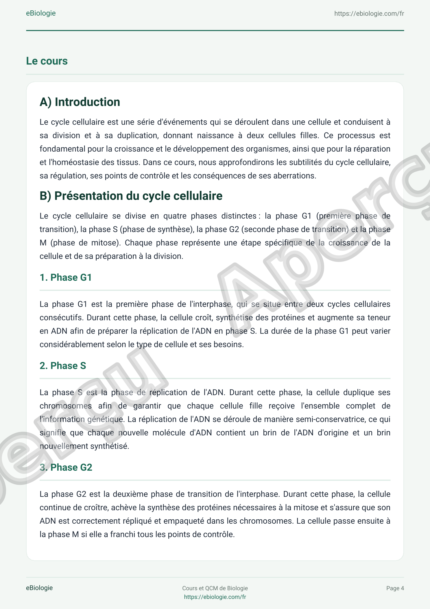 e-Book PDF : Le cycle cellulaire - Cours et QCM (Quiz)