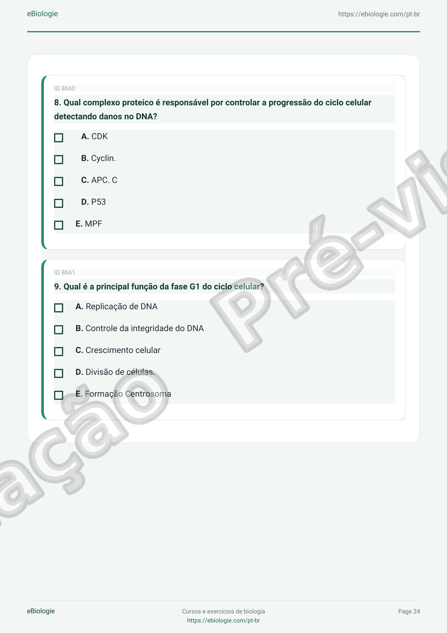 e-Book PDF: O Ciclo Celular - Curso e Questionário