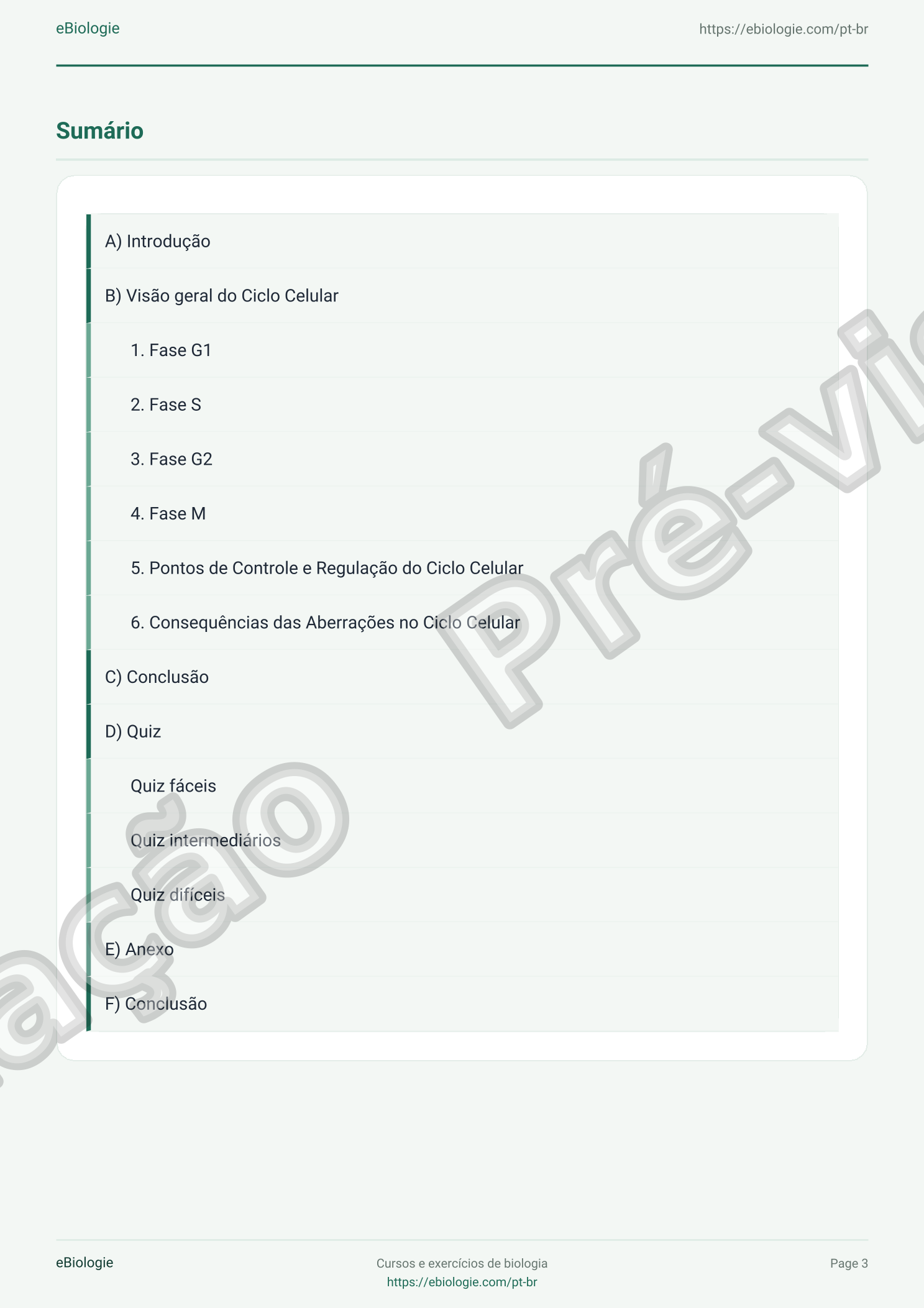e-Book PDF: O Ciclo Celular - Curso e Questionário